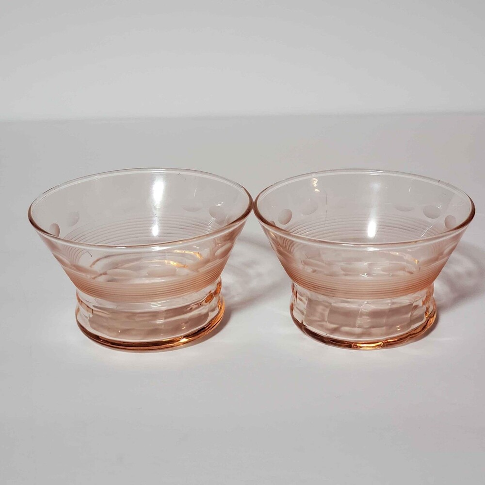 2 Pink Depression Glass Dessert Cups Vintage